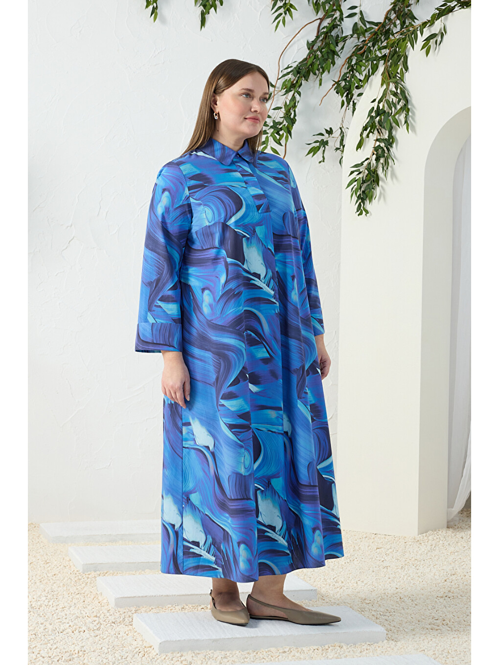 Siyah Desenli Elbise-3