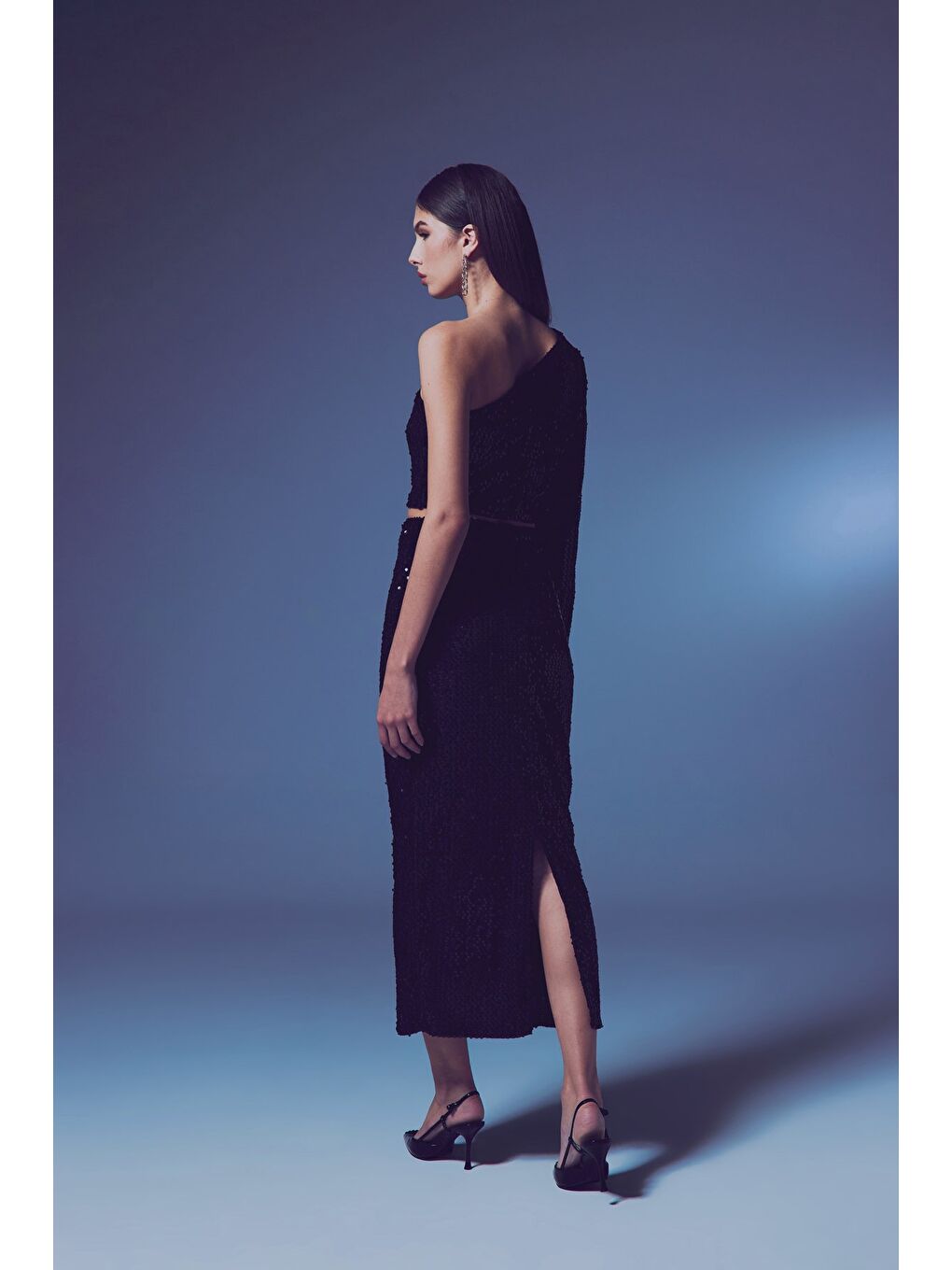 Kadife Payetli Midi Etek - Siyah-6