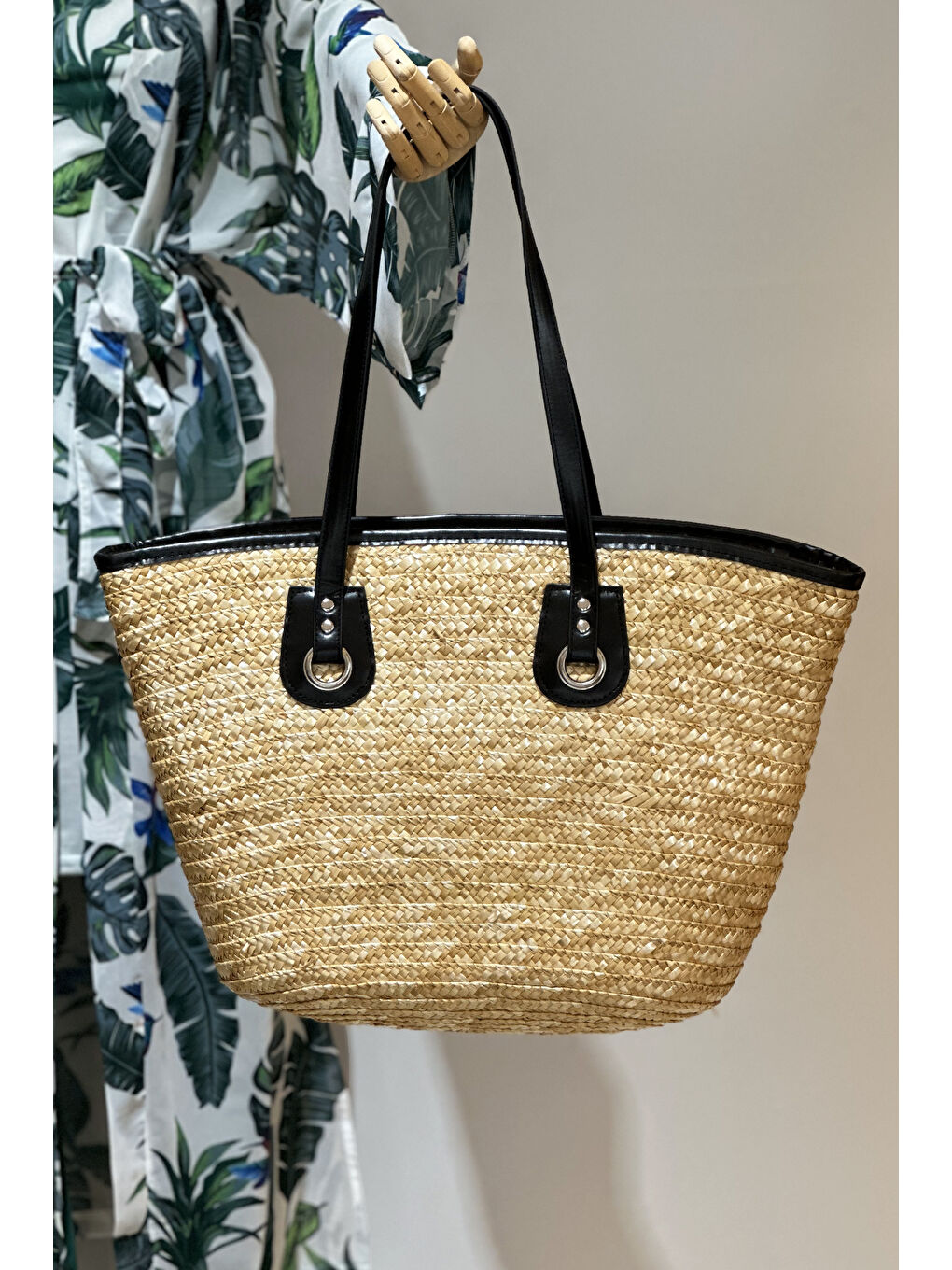 Sepet Örgü Hasır Çanta Büyük Boy Plaj Çantası 024 Bej-2