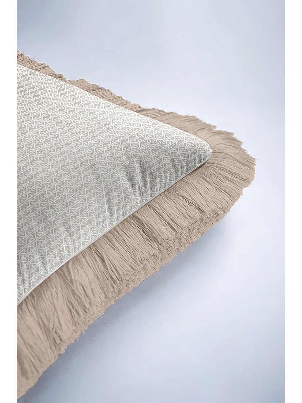 Karışık Geometrik Modern Lüks Saçaklı Yastık Kılıfı - Naturel İskandinav Bej Püsküllü Kırlent Kılıfı-6