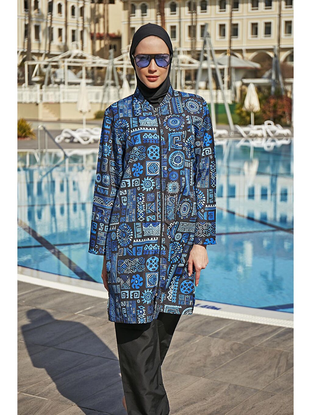 Siyah Paraşüt Tam Kapalı Tesettür Mayo R4607 Ümran-1