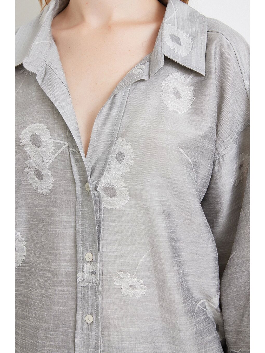 Fakir Kol Oversize Gömlek Gri-5