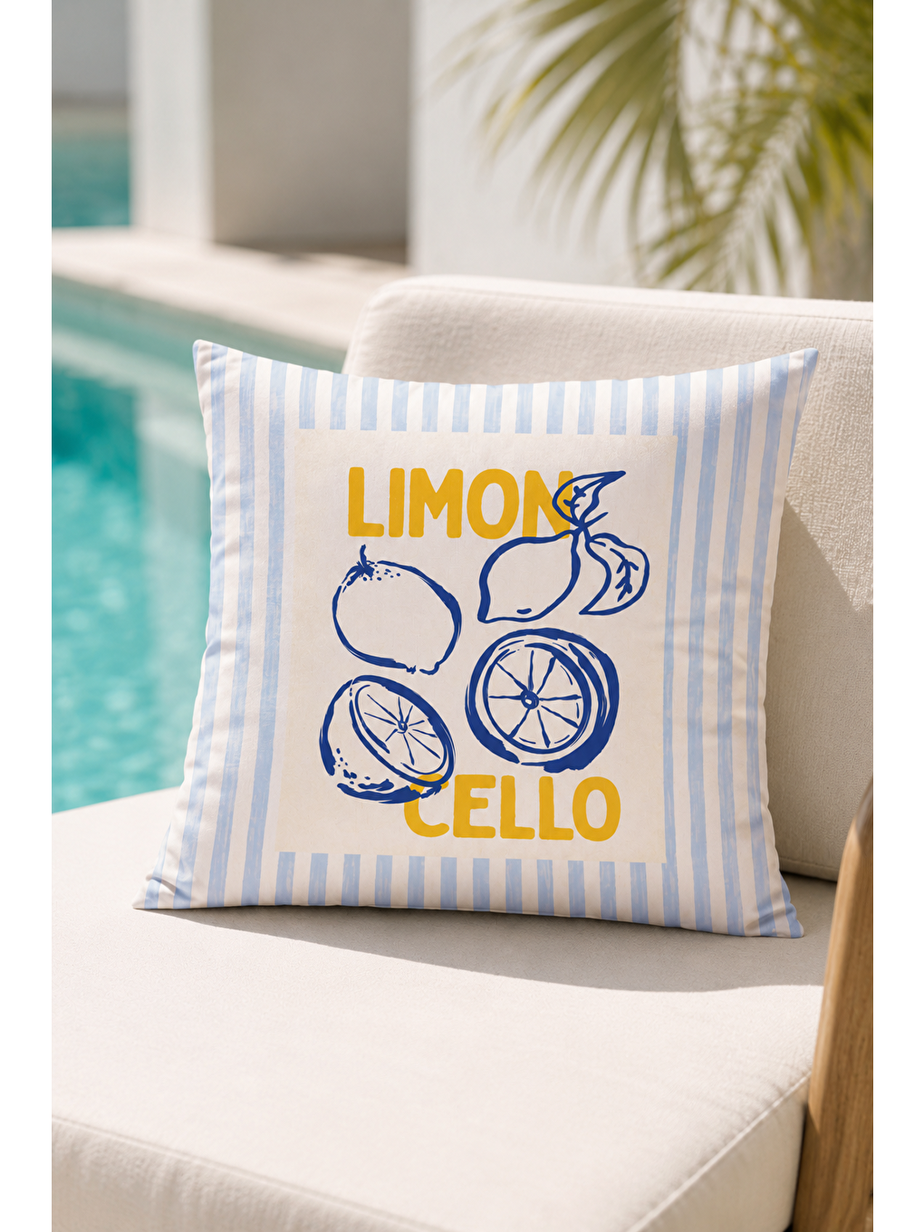 Beyaz Limoncello Limon Desenli Dekoratif Kırlent Kılıfı Akdeniz Yazlık Dekoru 43x43 Cm-7