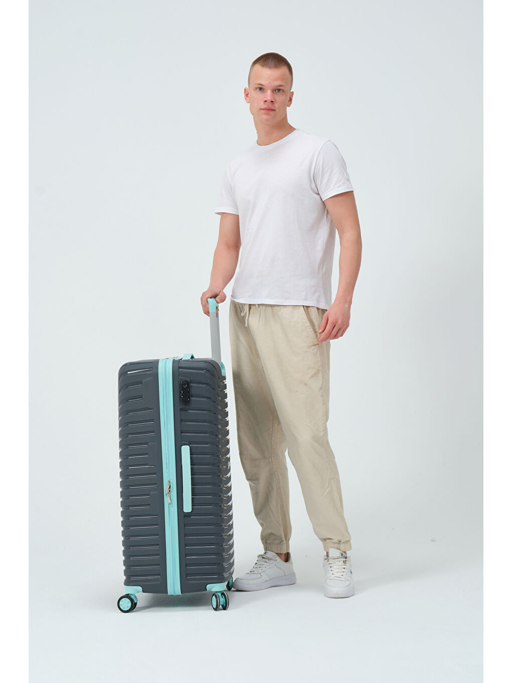 Gri Büyük Boy Füme-Turkuaz PP Valiz-3