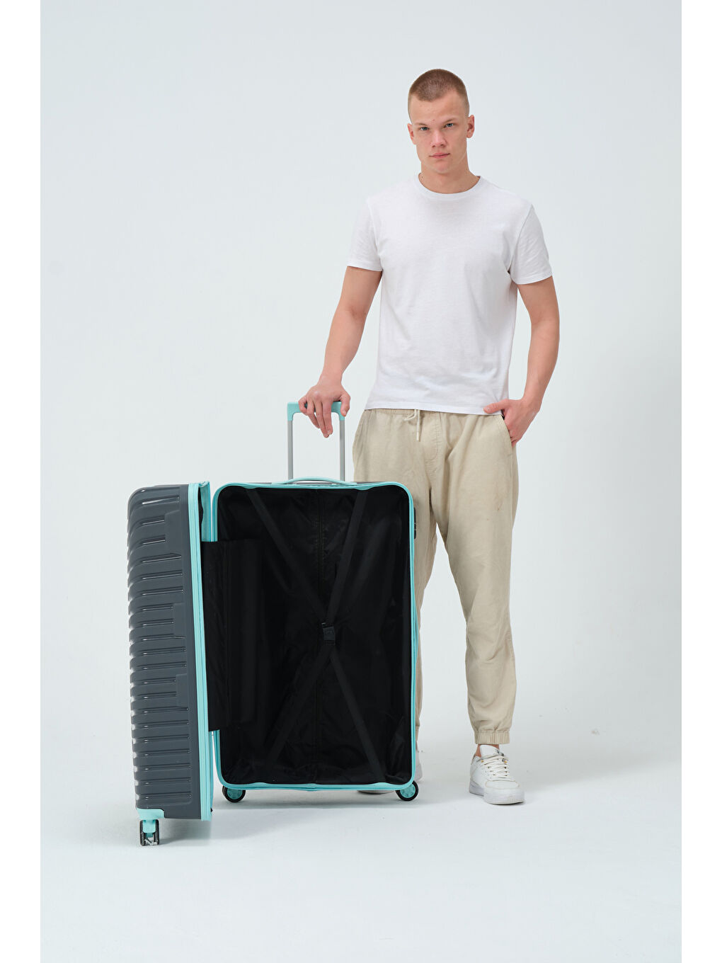 Gri Büyük Boy Füme-Turkuaz PP Valiz-4