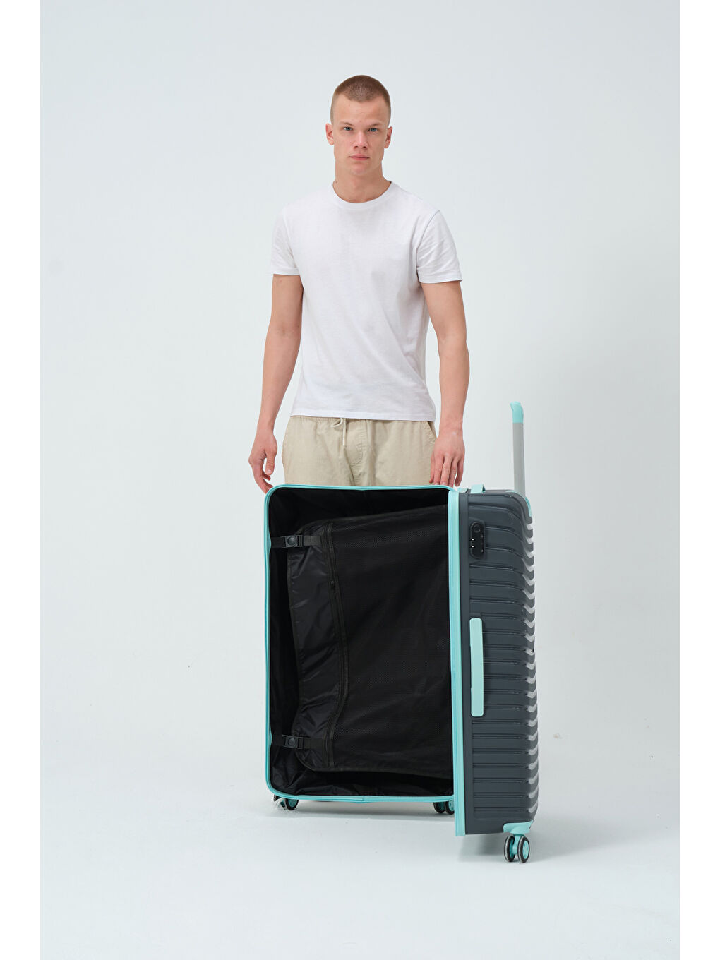 Gri Büyük Boy Füme-Turkuaz PP Valiz-5
