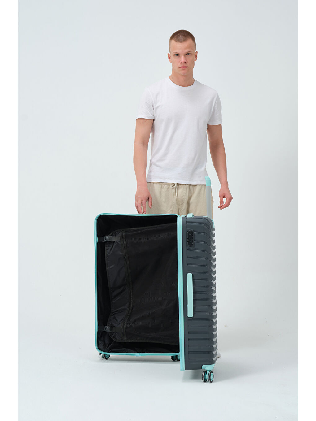 Gri Büyük Boy Füme-Turkuaz PP Valiz-6
