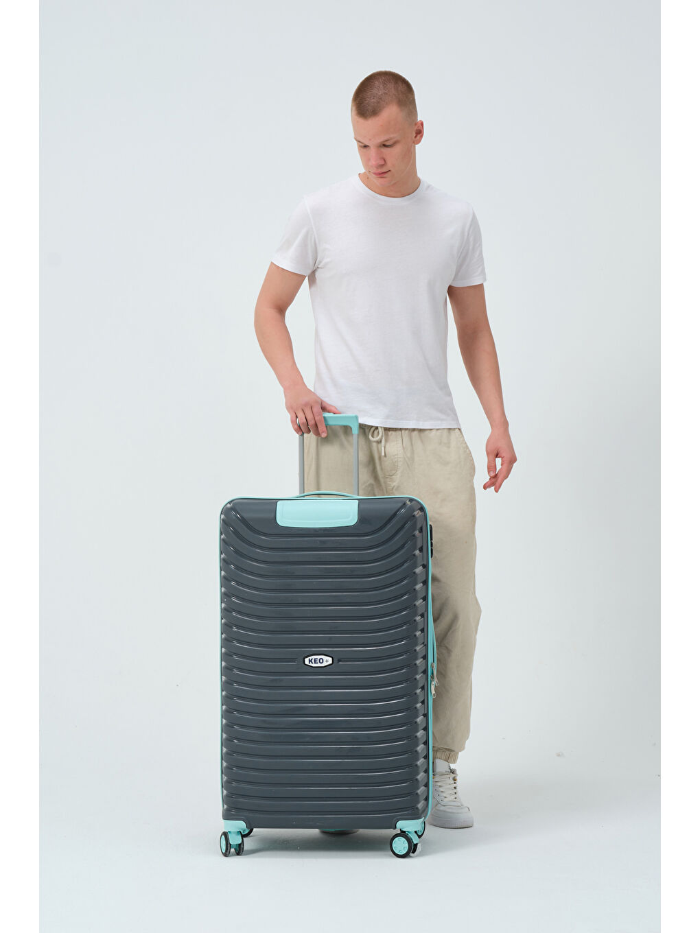 Gri Büyük Boy Füme-Turkuaz PP Valiz-7