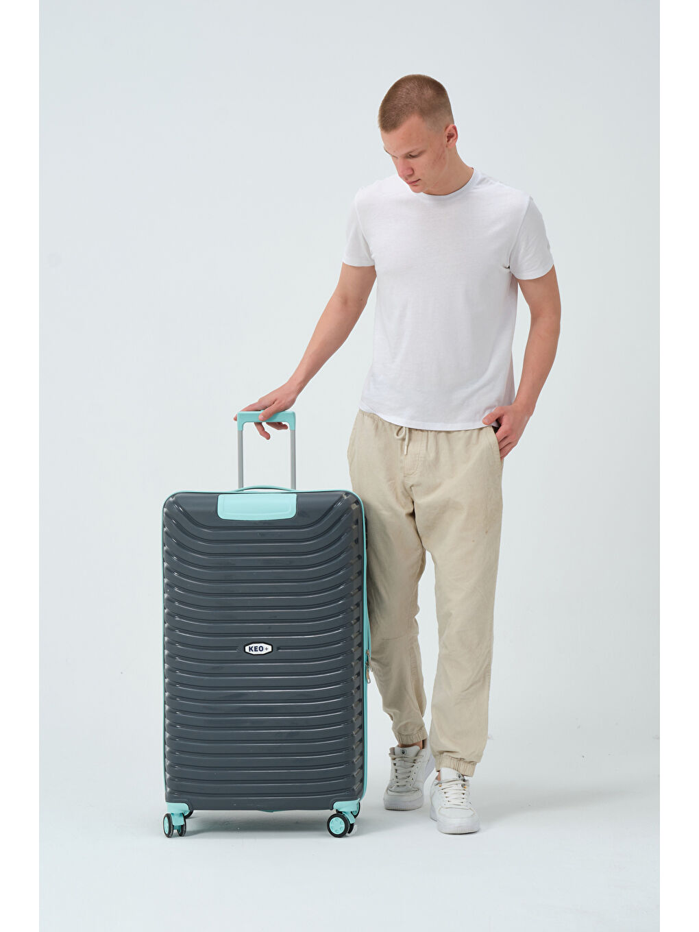 Gri Büyük Boy Füme-Turkuaz PP Valiz-8