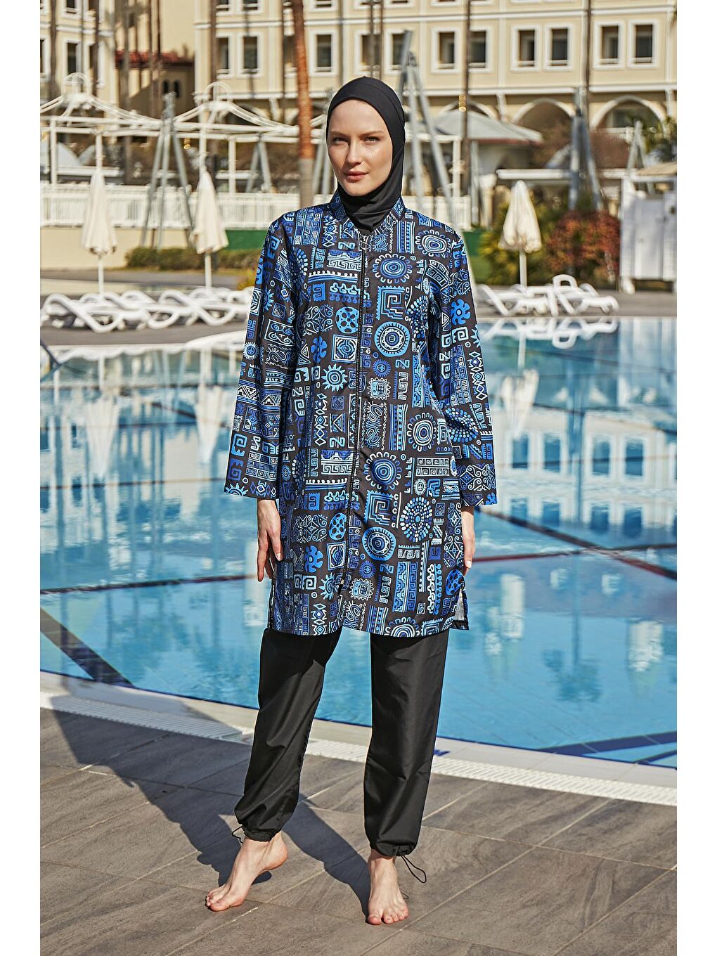 Siyah Paraşüt Tam Kapalı Tesettür Mayo R4607 Ümran-2