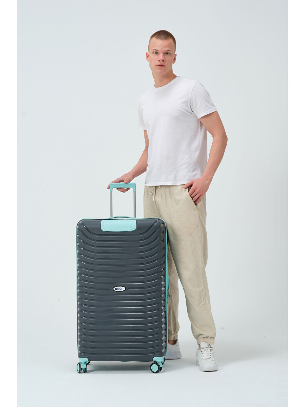 Gri Büyük Boy Füme-Turkuaz PP Valiz-9