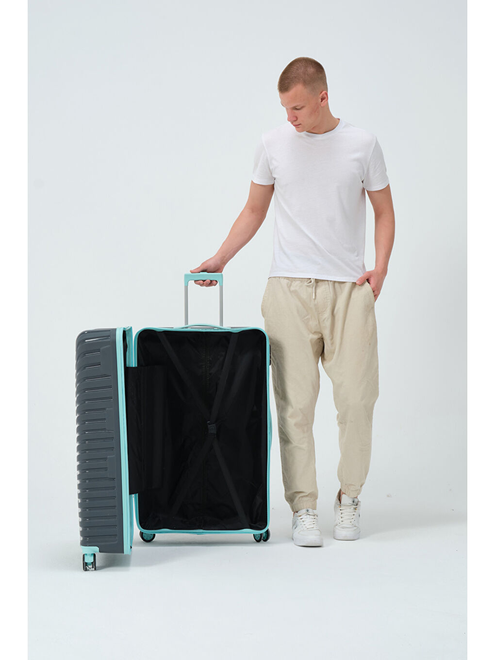 Gri Büyük Boy Füme-Turkuaz PP Valiz-10