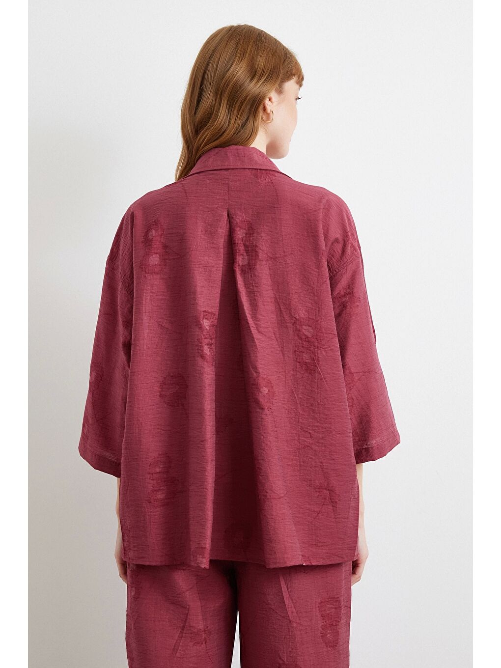 Fakir Kol Oversize Gömlek Bordo-5