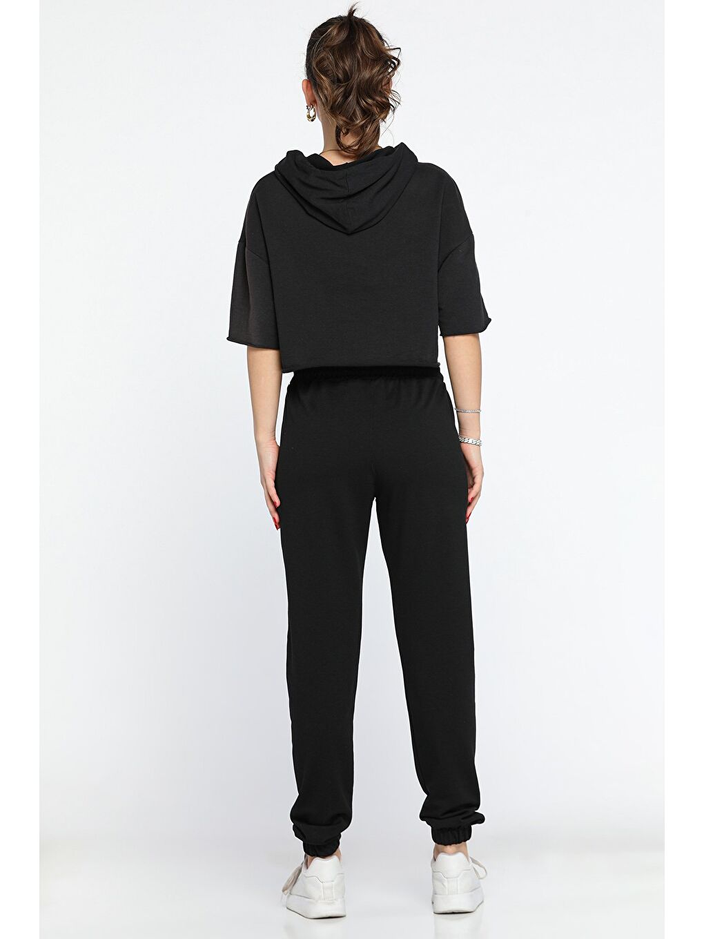 Siyah Kadın Paça Lastikli Eşofman Altı-2