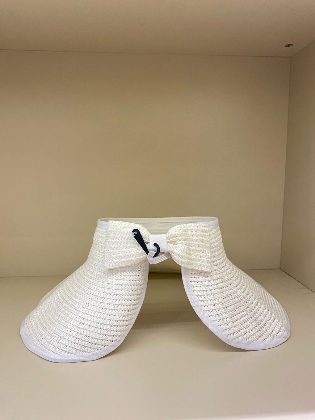 Beyaz Güneş Koruyucu Kurdeleli Katlanabilir Hasır Vizör Şapka Hsr2080