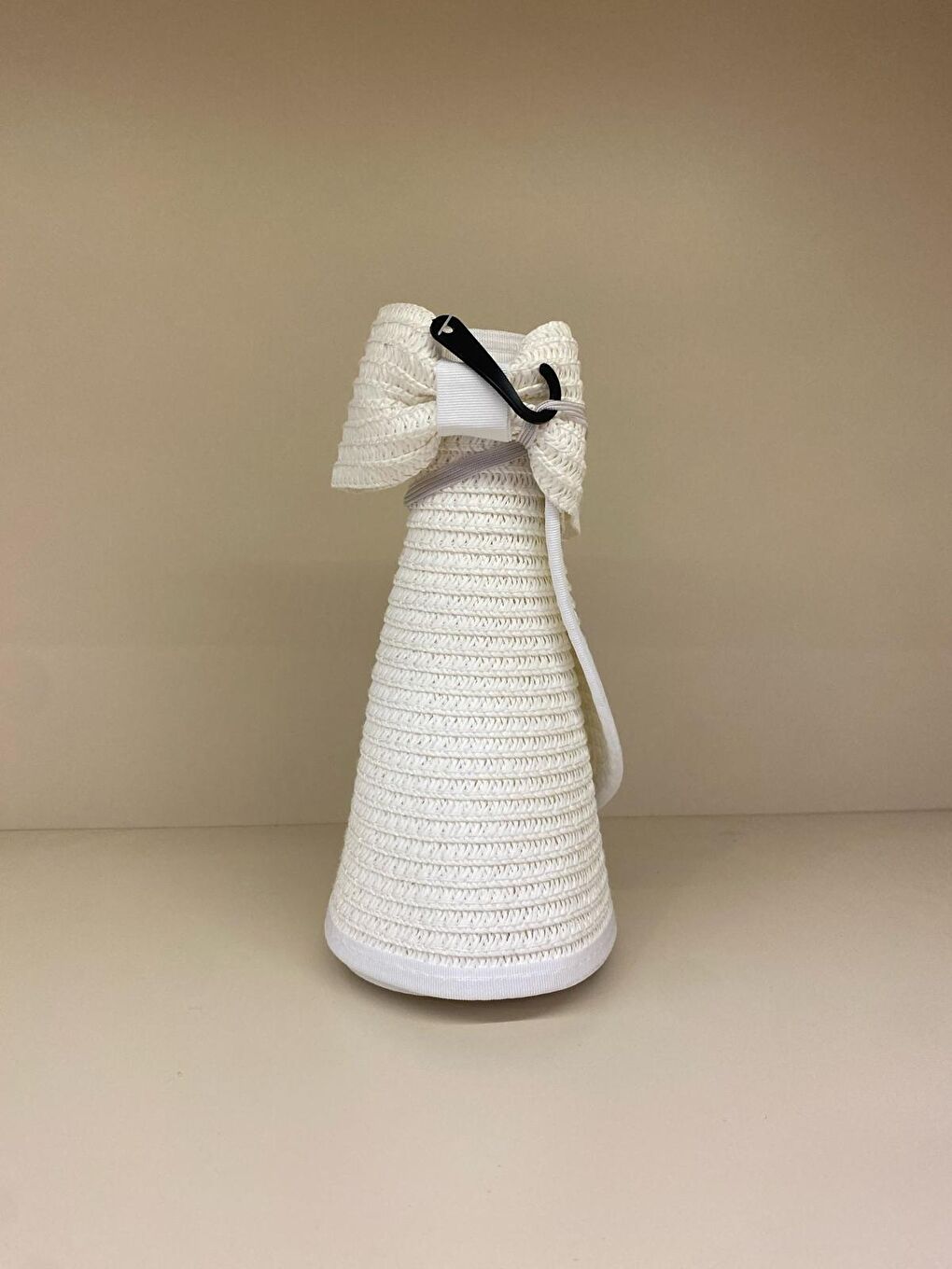 Beyaz Güneş Koruyucu Kurdeleli Katlanabilir Hasır Vizör Şapka Hsr2080-1