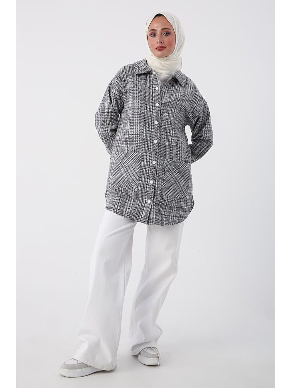 Lila-Gri-Cepli Çıtçıtlı Oduncu Gömlek