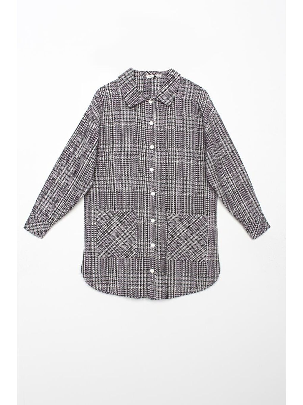 Lila-Gri-Cepli Çıtçıtlı Oduncu Gömlek-4