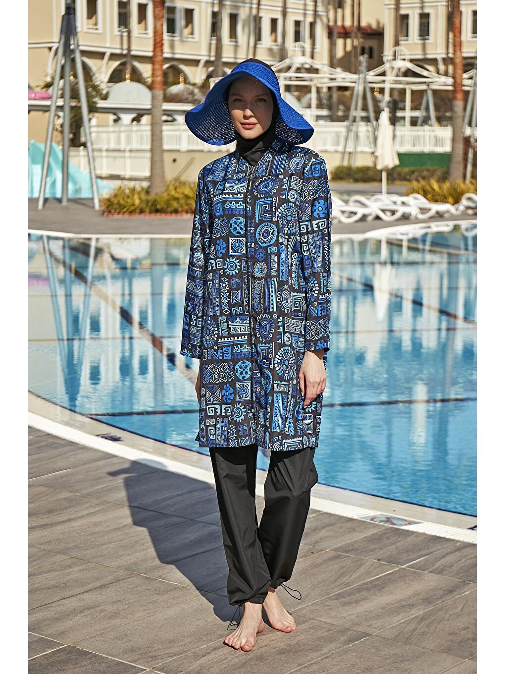 Siyah Paraşüt Tam Kapalı Tesettür Mayo R4607 Ümran-4