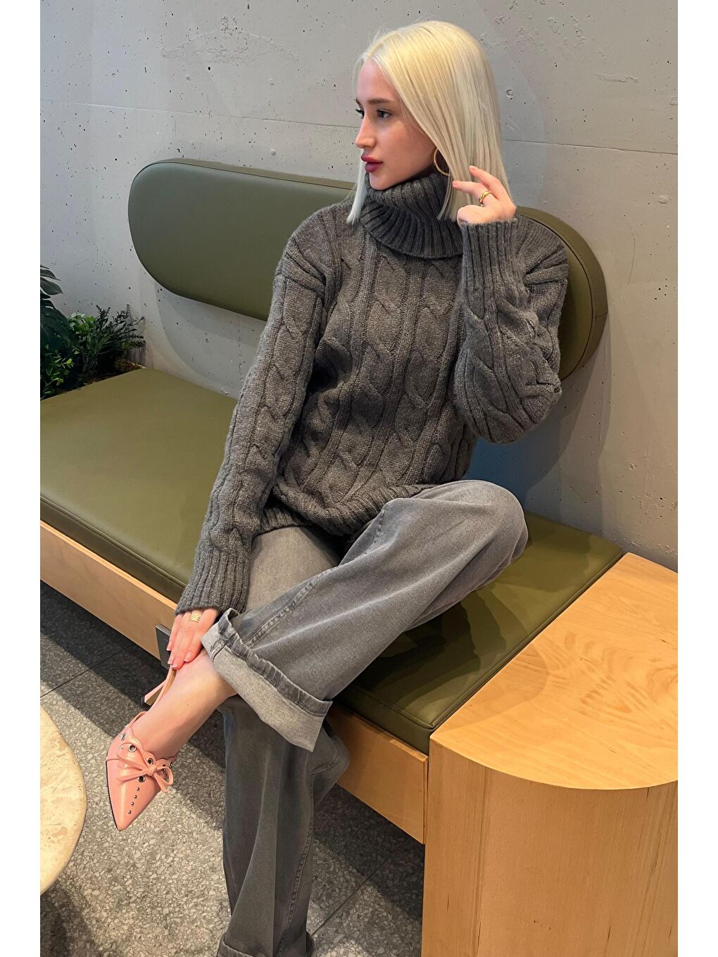 Antrasit Boğazlı Triko Kazak Mg2376-1