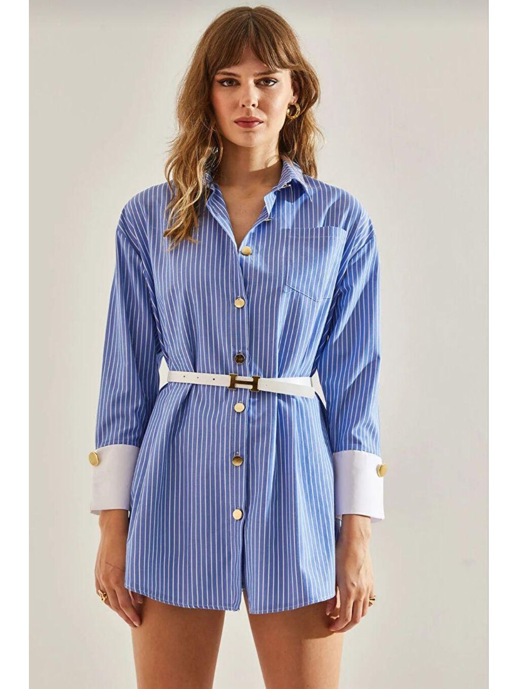 Mavi Trikoton Gömlek