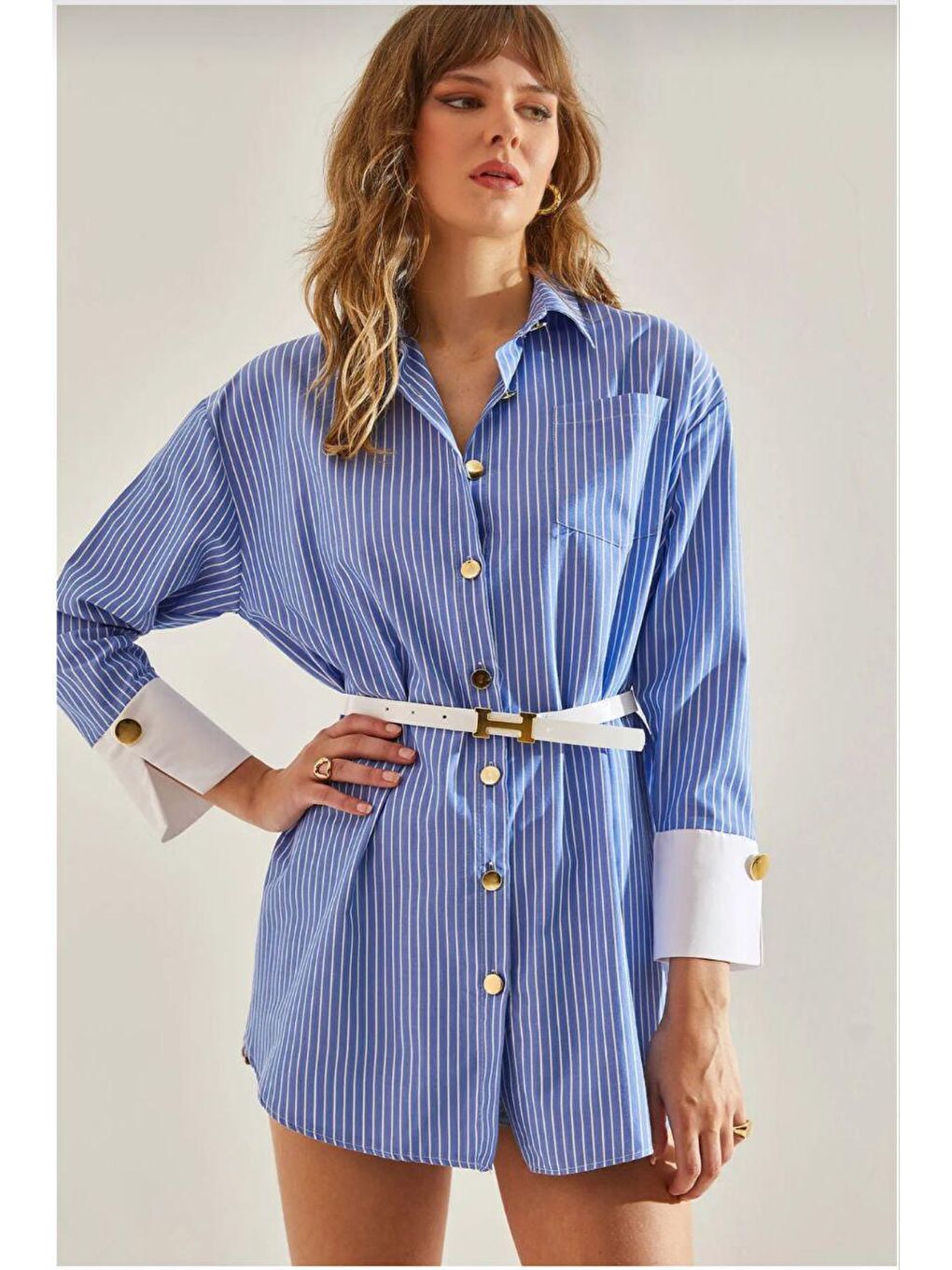 Mavi Trikoton Gömlek-2