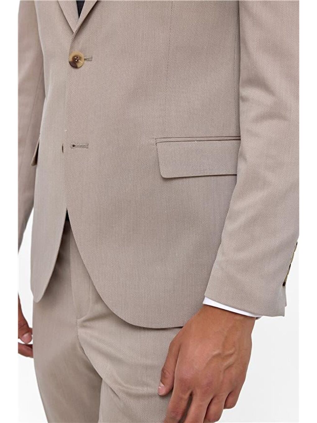 Bej Slim Desenli Sivri Yaka 6 Drop Takım Elbise-4