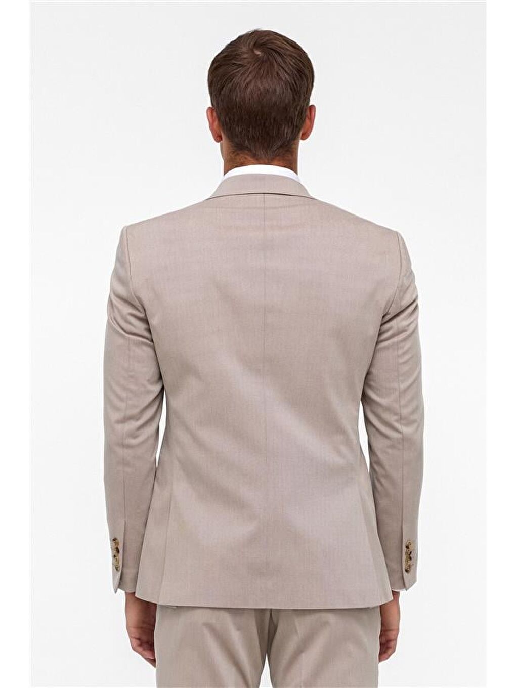 Bej Slim Desenli Sivri Yaka 6 Drop Takım Elbise-7