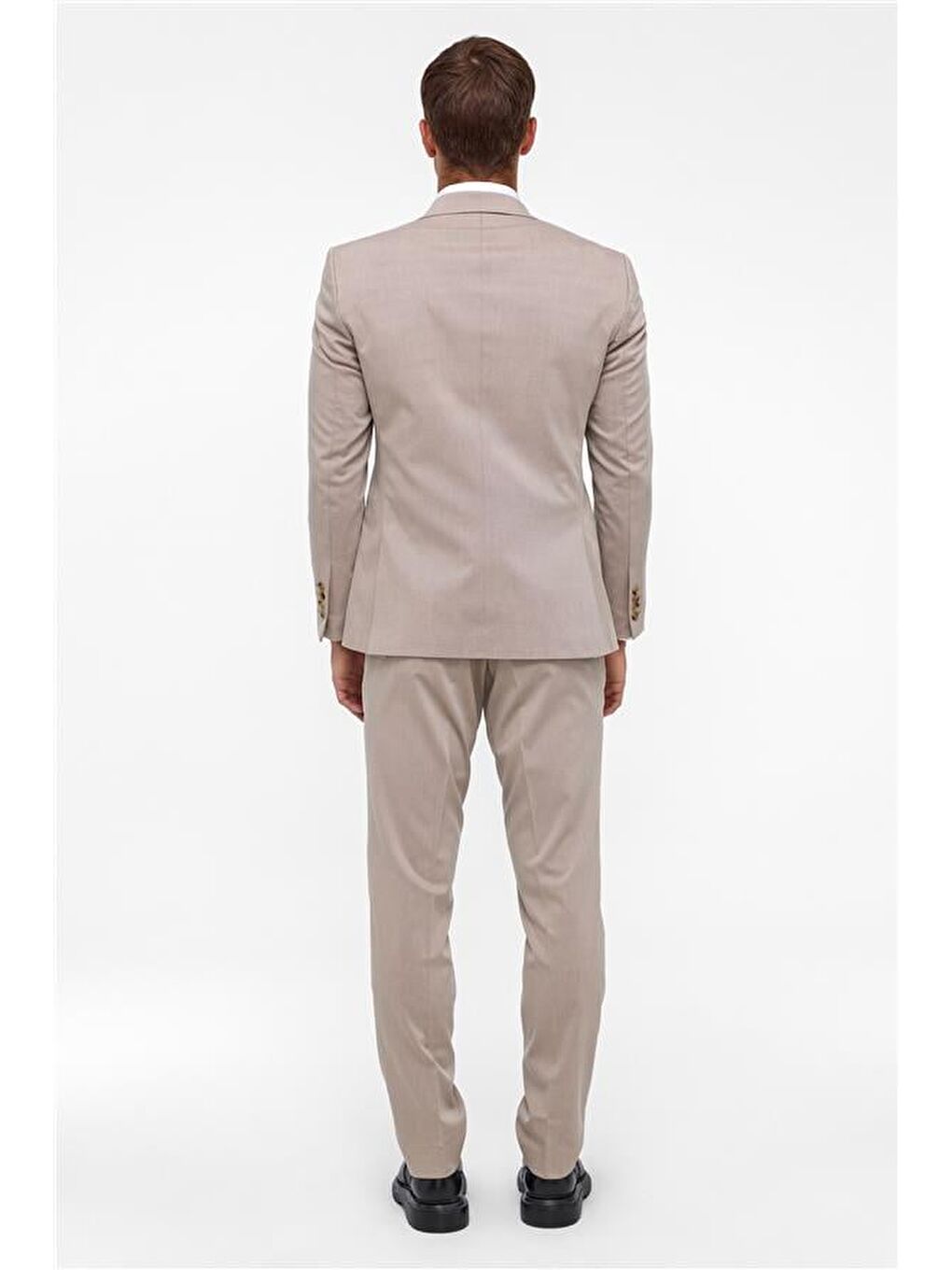 Bej Slim Desenli Sivri Yaka 6 Drop Takım Elbise-8