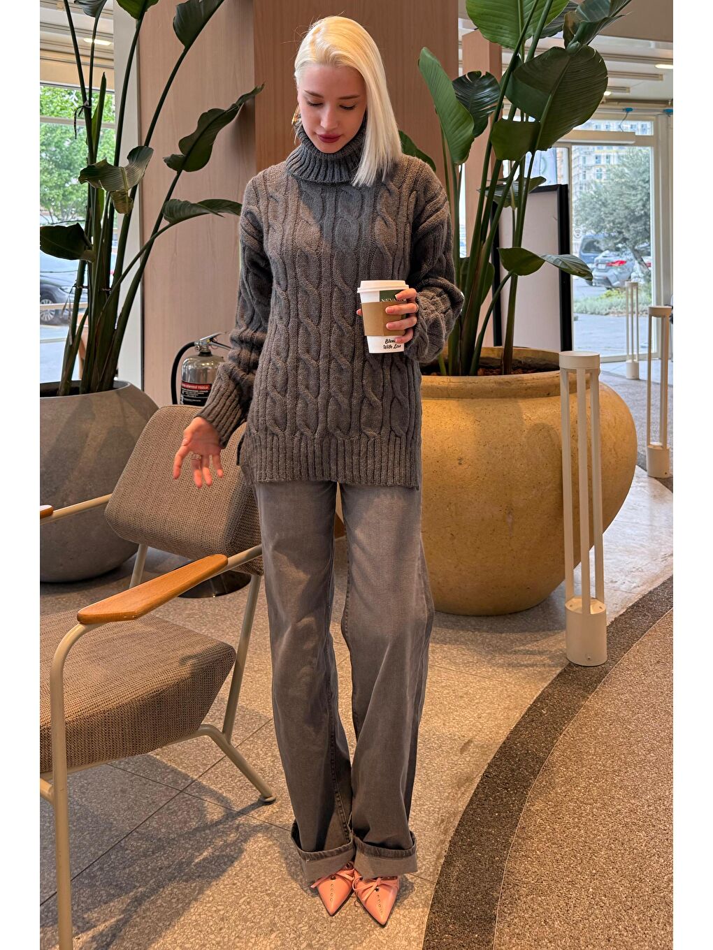 Antrasit Boğazlı Triko Kazak Mg2376-3