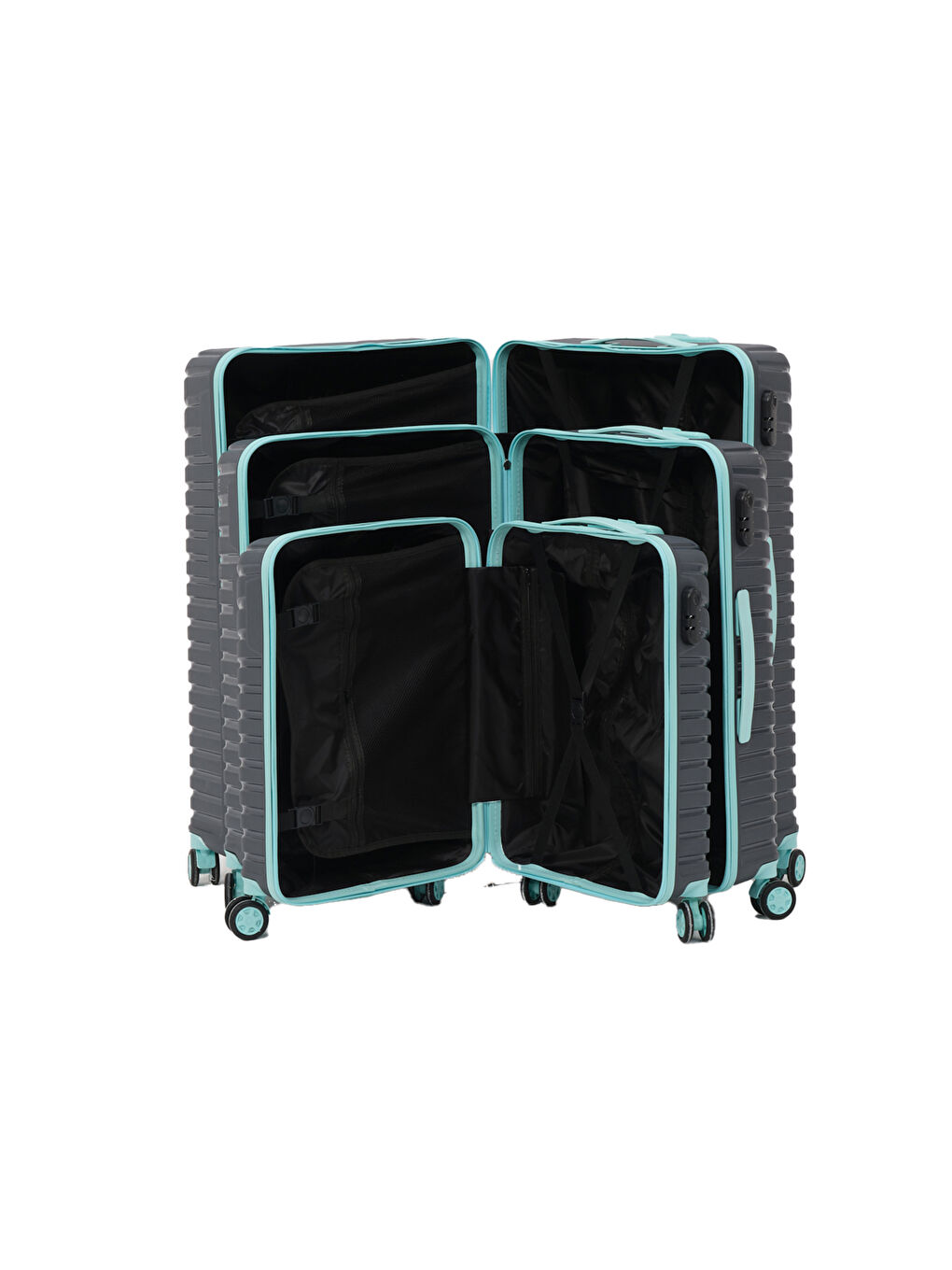 Gri 3’lü Set Füme-Turkuaz  PP Valiz-1