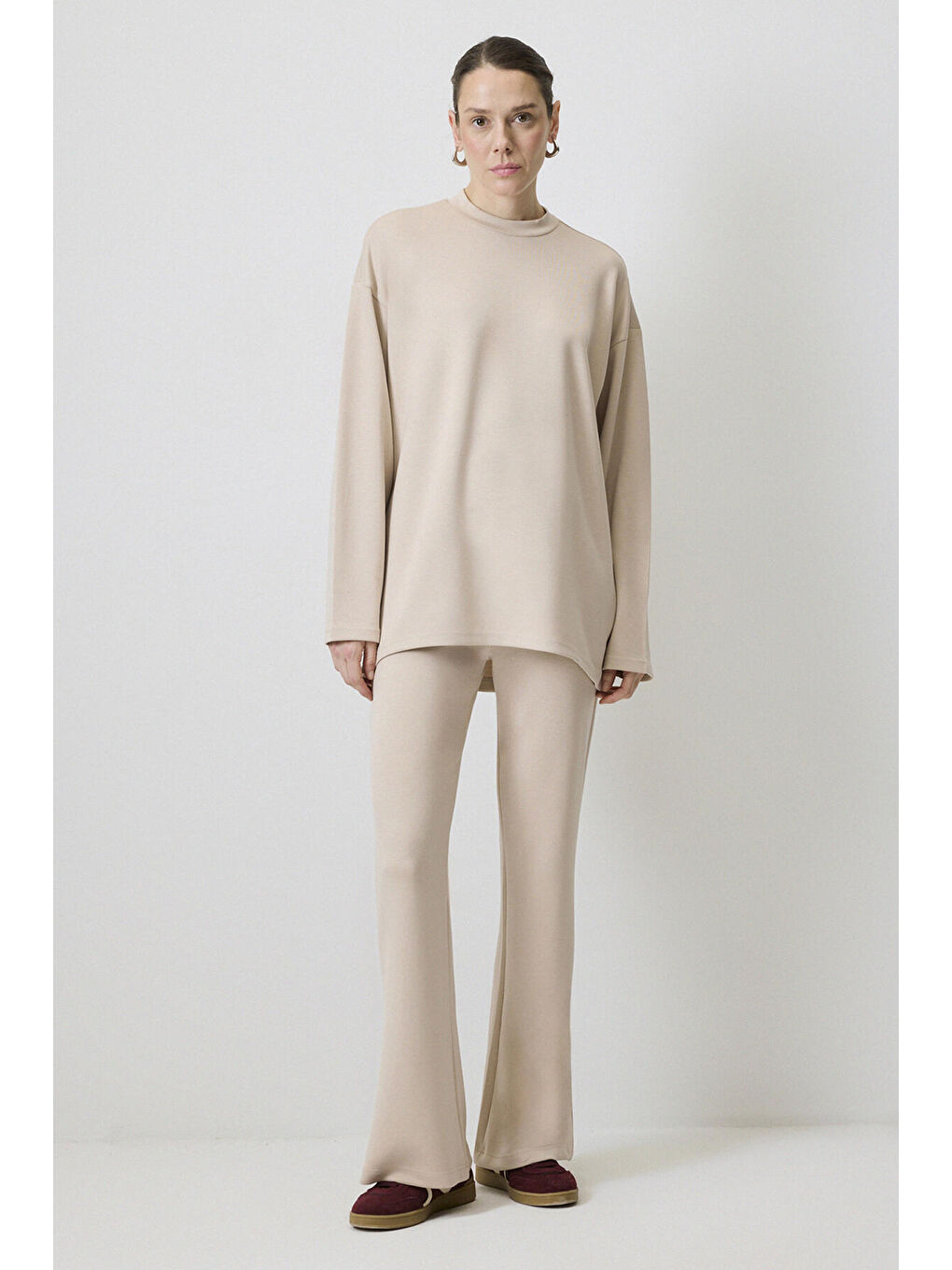 Bej Modal Scuba Tunik Pantolon Takım-1