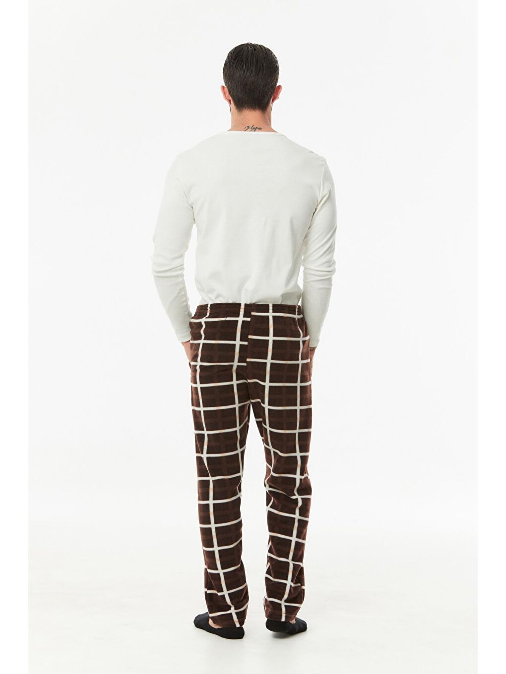 Kahverengi Çizgili Polar Pijama Altı-2