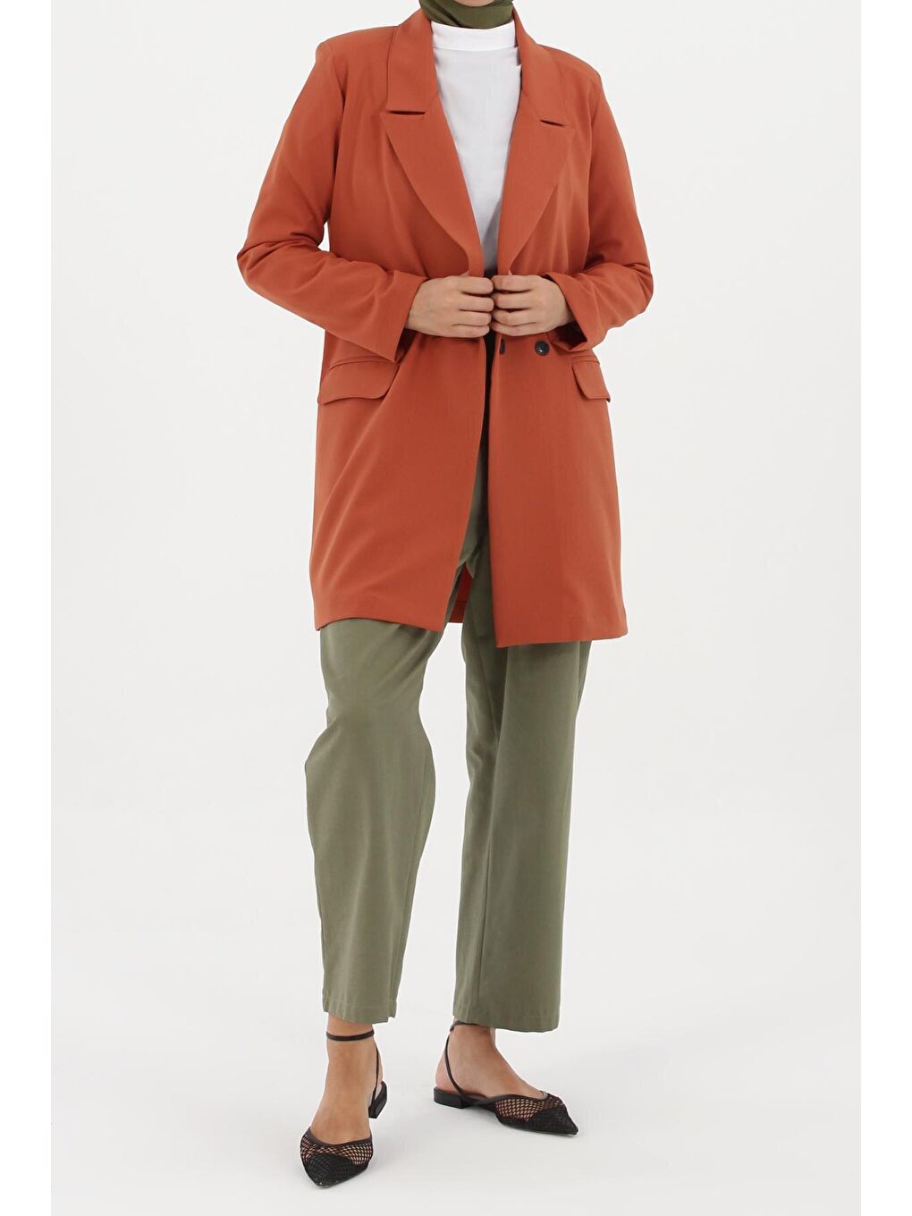 Kahverengi Kiremit Kruvaze Cepli Blazer Ceket-1