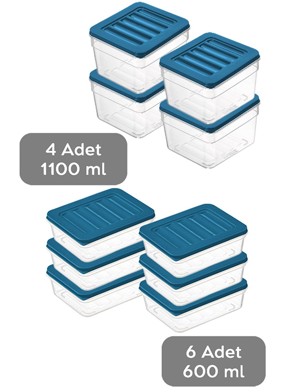 10lu Mikrodalga Uyumlu Organizer Set Düzenleyici Gıda Erzak Saklama Kabı Derin ve Sığ S Mavi-1