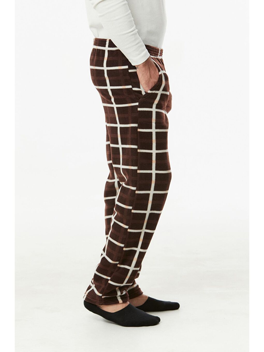 Kahverengi Çizgili Polar Pijama Altı-3