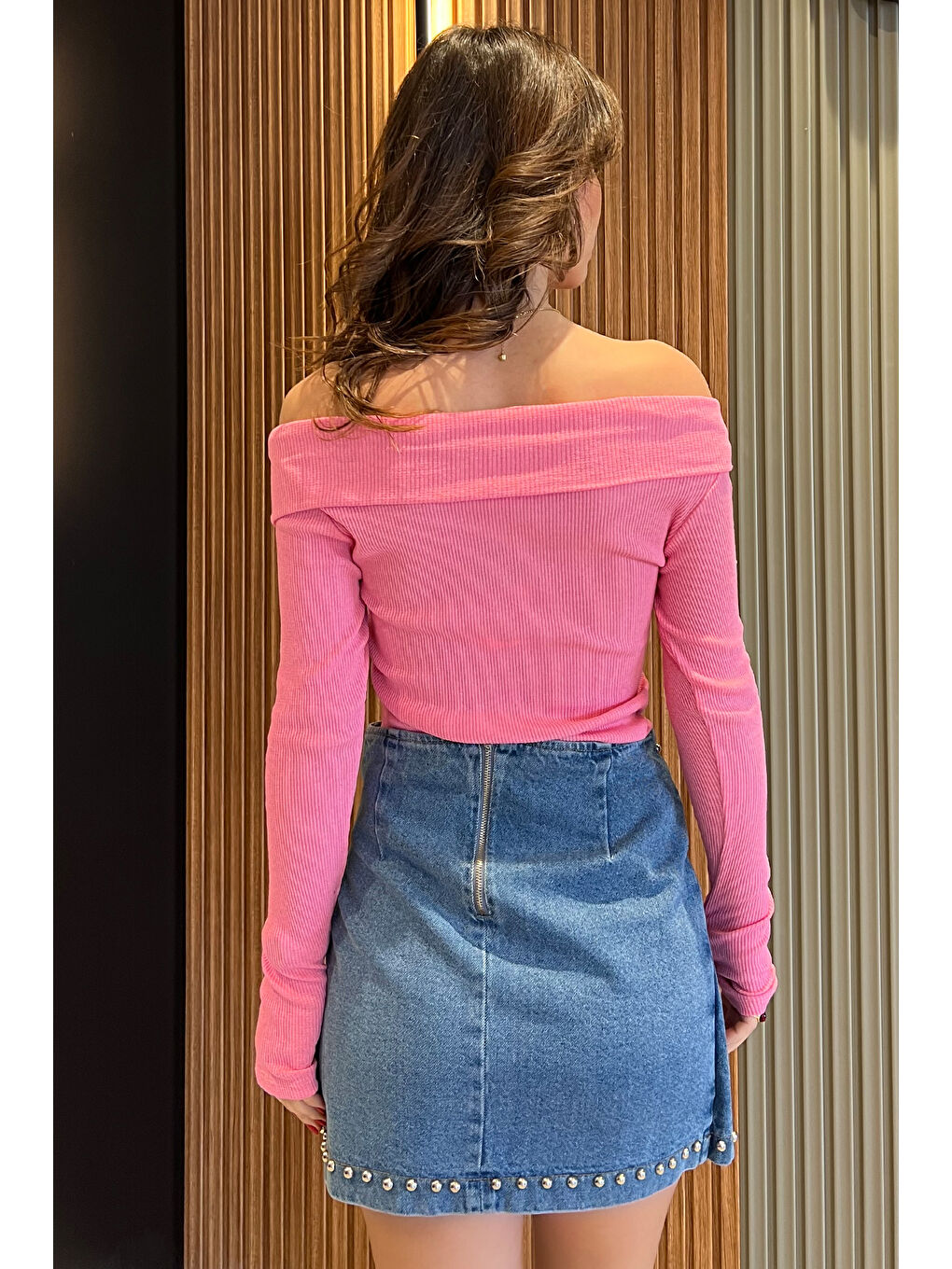 Pembe Ön Çapraz Detaylı Kadın Kaşkorse Bluz-3