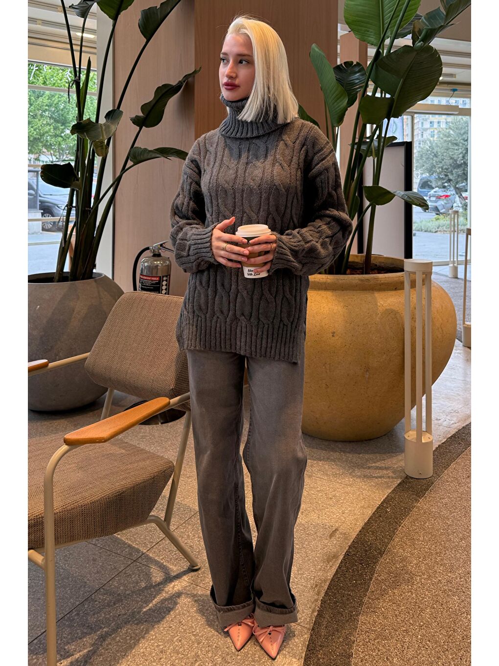 Antrasit Boğazlı Triko Kazak Mg2376-5