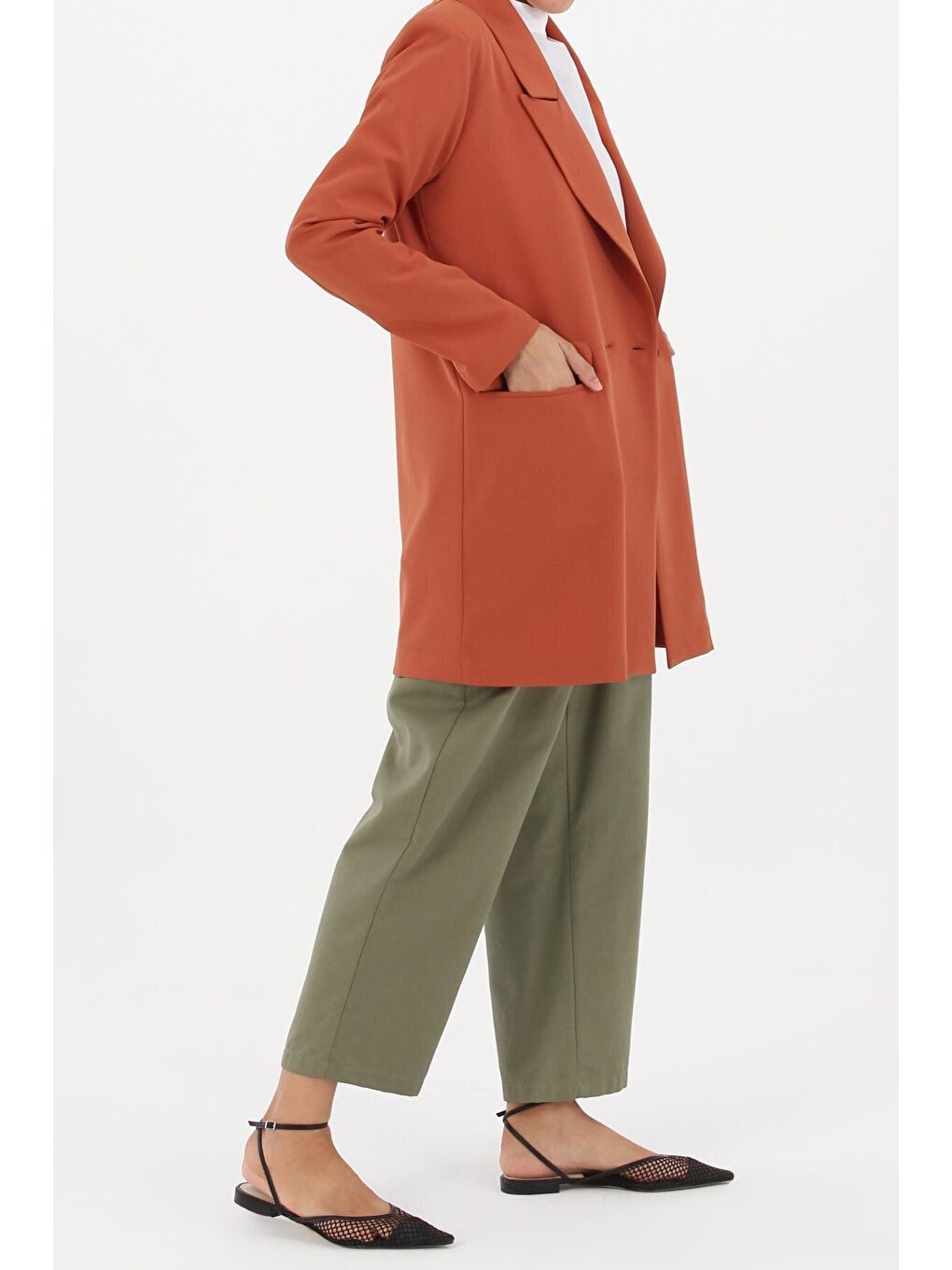 Kahverengi Kiremit Kruvaze Cepli Blazer Ceket-2