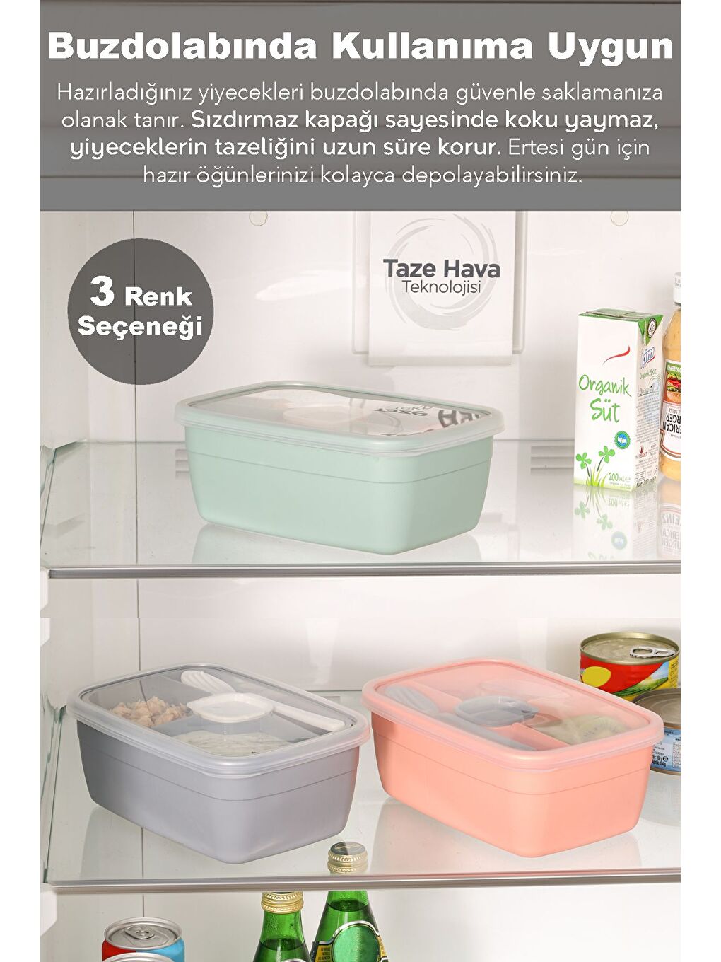 2 Katlı Bölmeli Beslenme Kabı Yemek Taşıma Saklama Kabı Diyet Lunch Box Sosluk Kaşık Çatal Gri-3