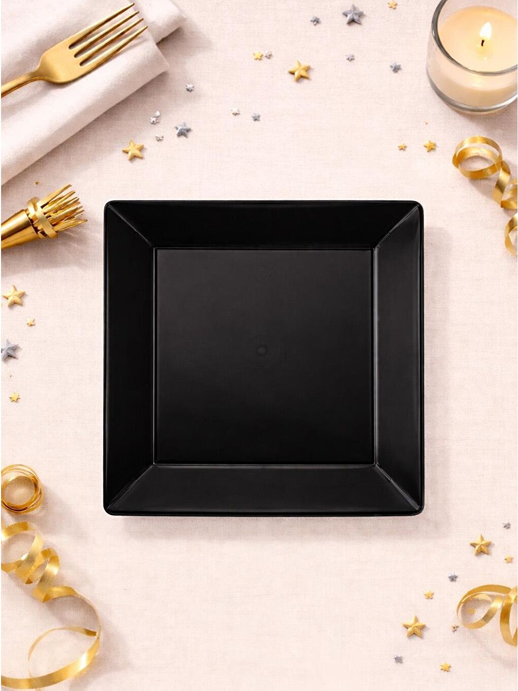 Plastik  Kare Tabak 22 Cm Siyah 10'Lu