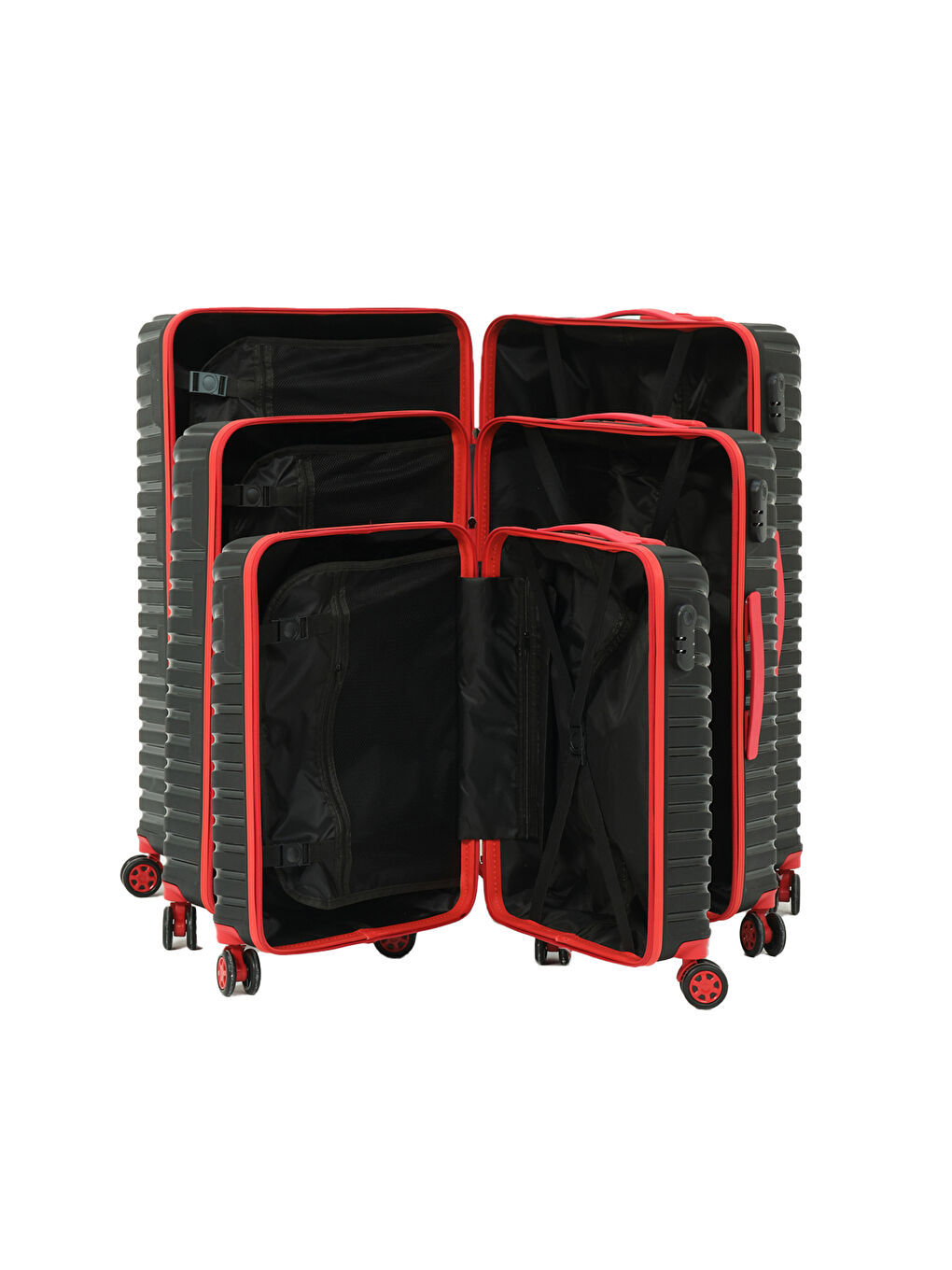 3’lü Set Siyah-Kırmızı PP Valiz-1