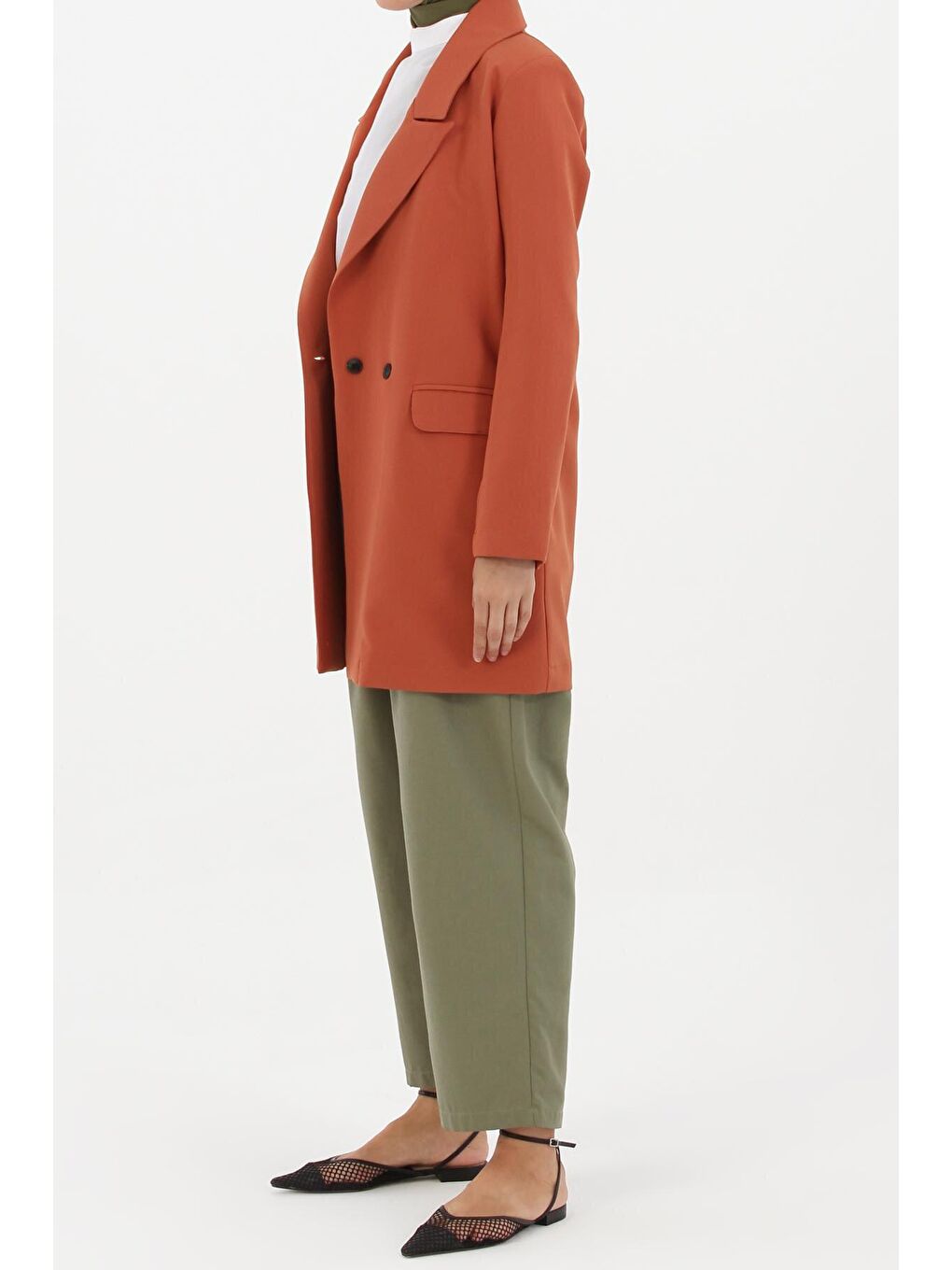 Kahverengi Kiremit Kruvaze Cepli Blazer Ceket-3