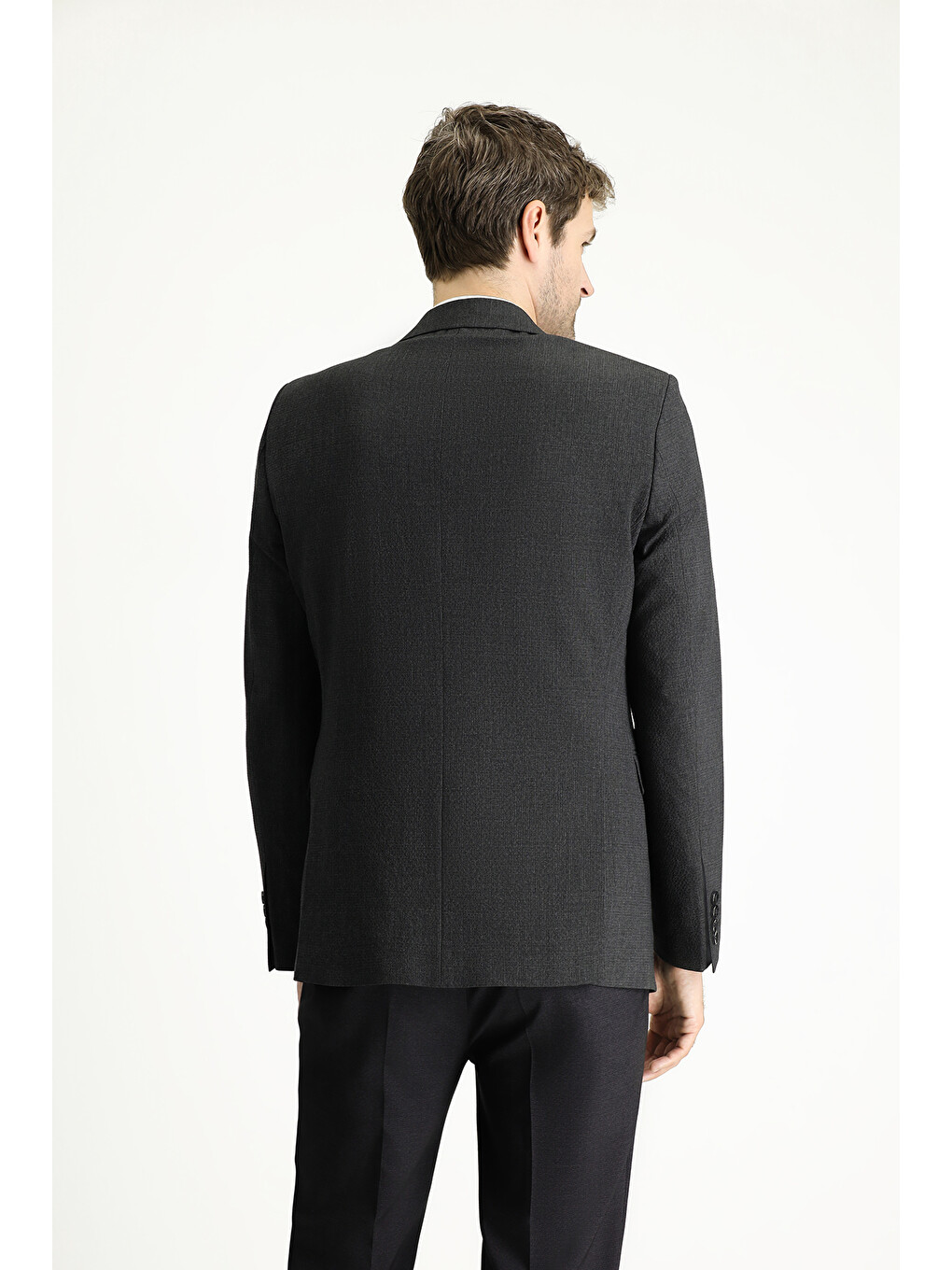 Antrasit Klasik Ekose Gofre Blazer Ceket-4