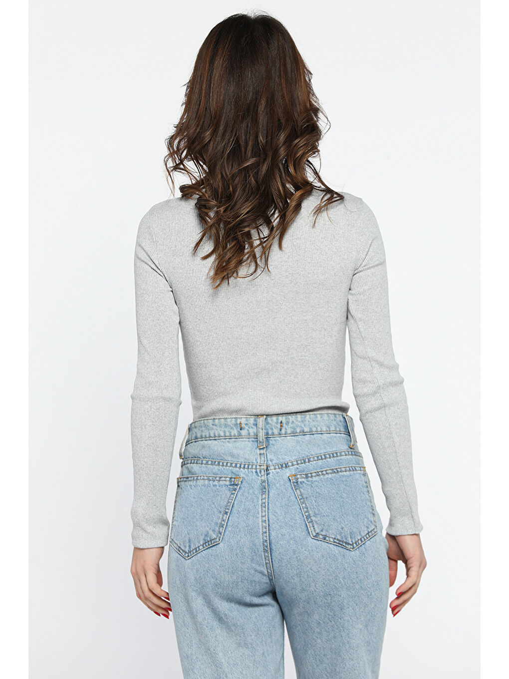 Gri Ön Pencereli Elastanlı Kaşkorse Bluz-2