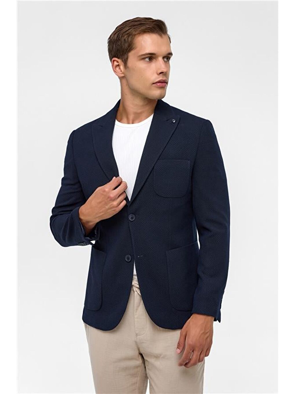 Lacivert Slim Desenli Sivri Yaka 6 Drop Ceket-1