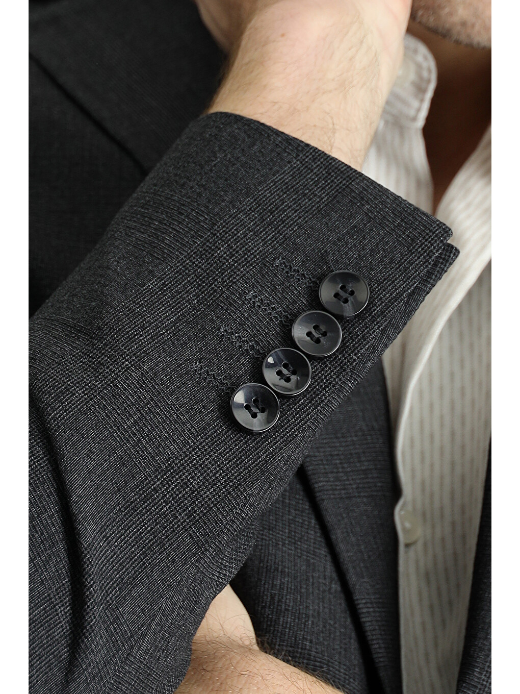 Antrasit Klasik Ekose Gofre Blazer Ceket-6