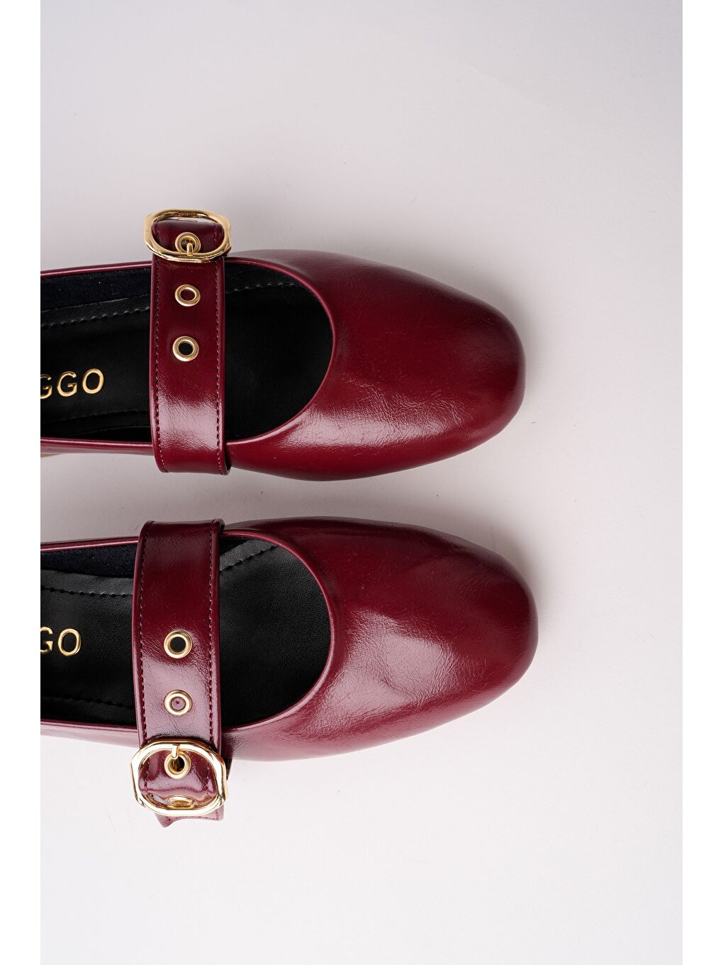 Bordo DAİSİE Gold Tokalı Kemerli Kadın Babet Ayakkabı-2