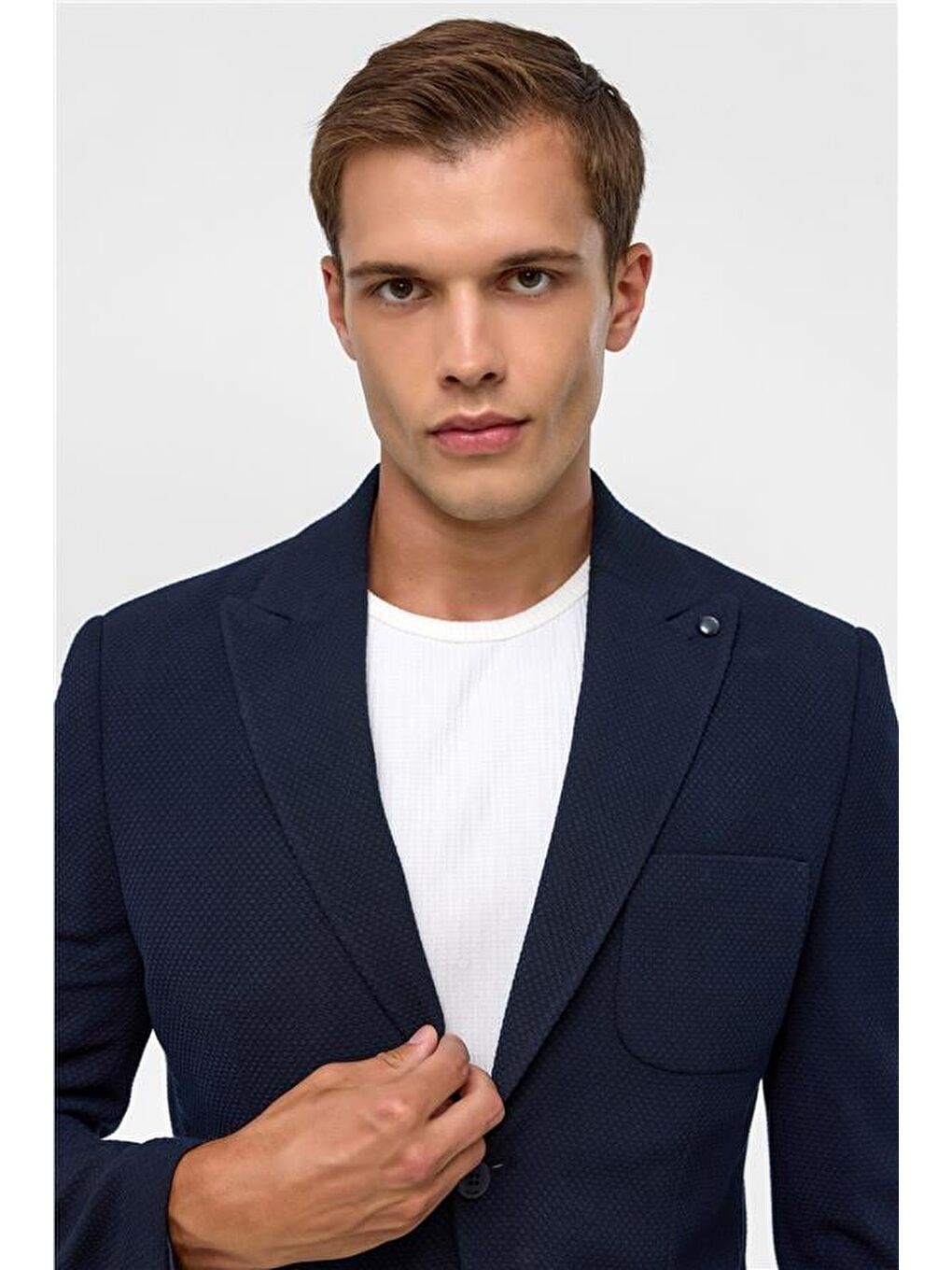 Lacivert Slim Desenli Sivri Yaka 6 Drop Ceket-2