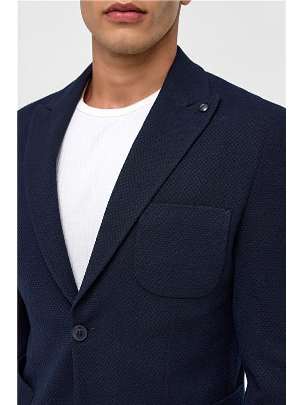 Lacivert Slim Desenli Sivri Yaka 6 Drop Ceket-3